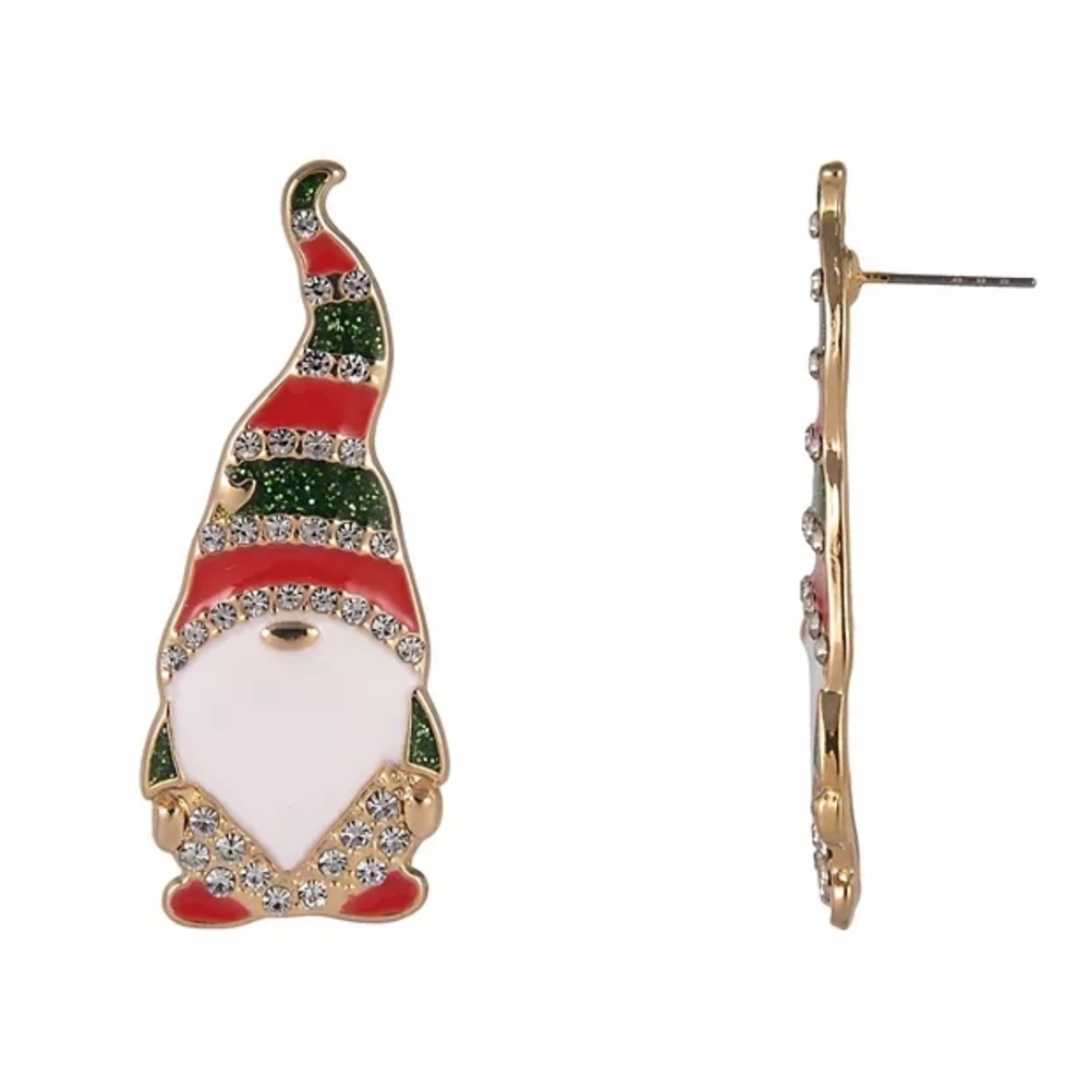 Gold Tone Gnome Simulated Stone Earrings